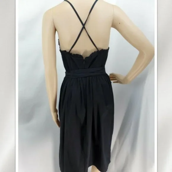 "LOFT" BLACK CRISS-CROSS BACK A LINE FIT AND FLARE COTTON DRESS SZE: 00P NWT - Picture 3 of 4